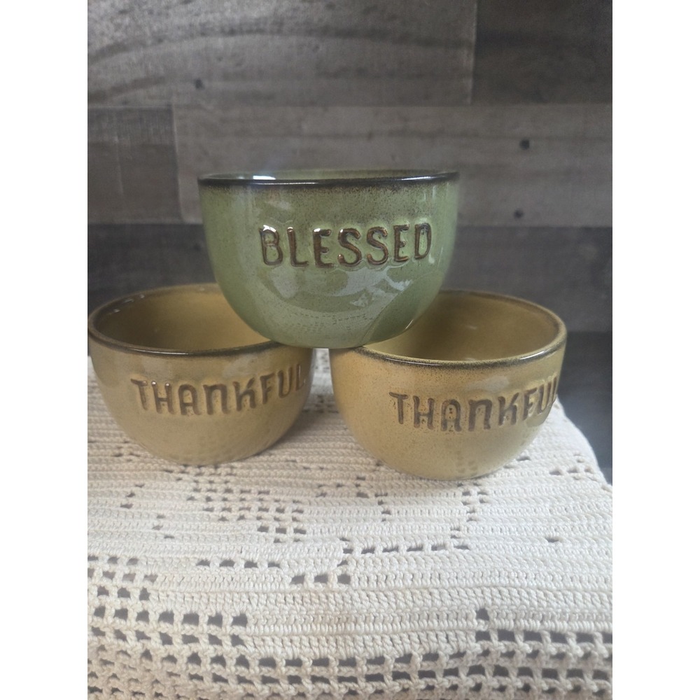 Hallmark Fall Bowls Set of 3 - 2 Thankful‎ 1 Blessed Glazed Bowls